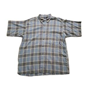 Patagonia Seersucker Short Sleeve Button Down Shirt Plaid Men's Size L